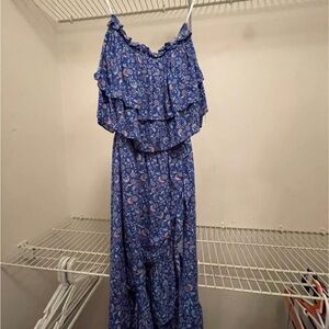 Lulu's Maxi Dress Womens XS Blue and Pink Strapless Dress NWT